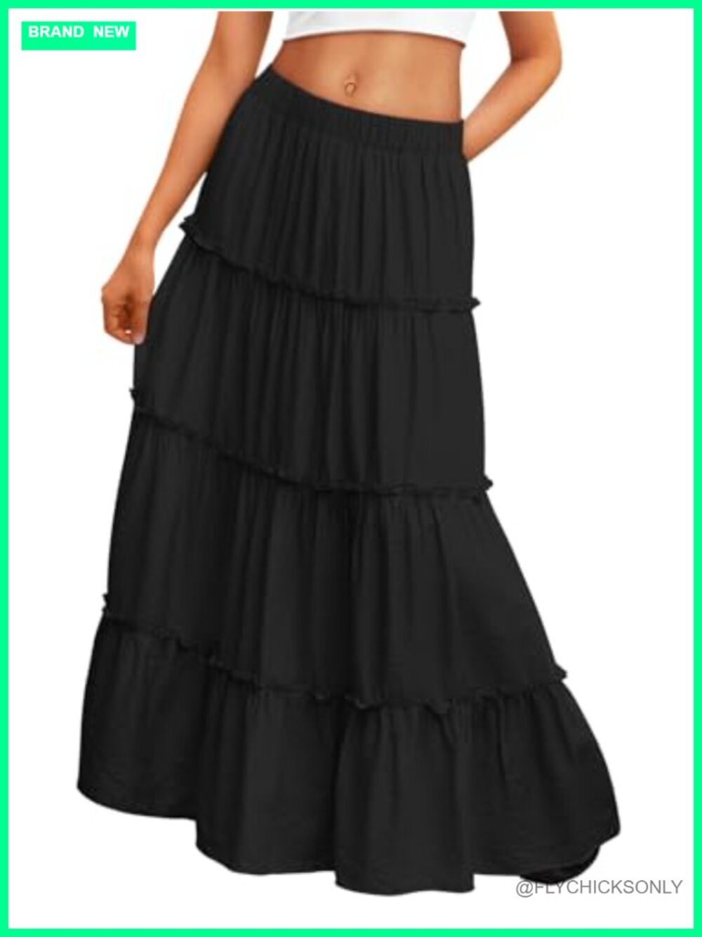 Boho Maxi Skirt with Pockets Flowy High Waisted A-Line Ruffle Hem